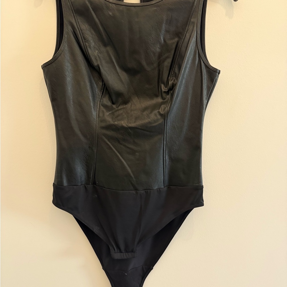 INC faux leather bodysuit
